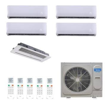 Ar Condicionado VRF/Multi Split Inverter Midea Atom 48.000 BTUs (1x 12000 Cassete 1 Via  + 4x 9000 HW ) Quente Frio - 220V